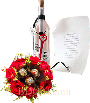 Rose W/ chocolate Bouquet & Message in a bottle