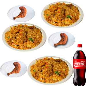 (10) Star Chicken Biryani w/Chicken Roast & RC Cola - 3 Person (Half plate)