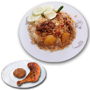 (02) Star Kachchi Biryani W/ Kabab & Chicken Roast (Half plate)