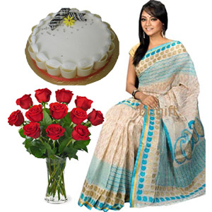 (30) Cotton Sharee W/ 1 dz red roses & cake