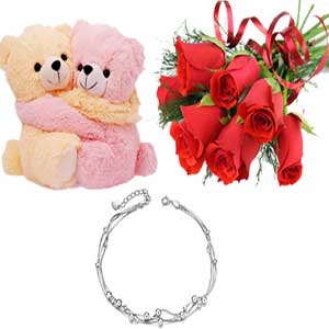 Tedd bear W/ Anklet(Nupur) & red roses