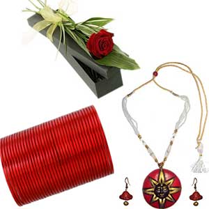 Clay Ornament W/ churi & red rose