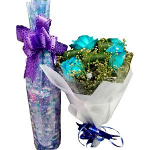 Blue Roses W/ Message Bottle