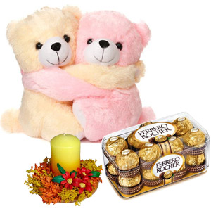 Twin Teddy Bear W/ Chocolate & candle