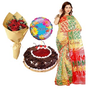 (17) Jamdani sharee W/ Mr. Baker - black forest cake, Rose & Balloon 