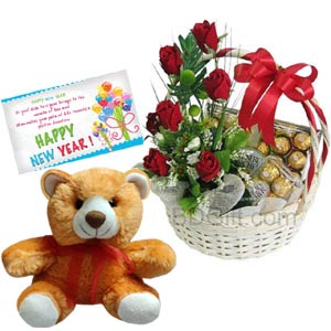 (40) Teddy bear W/ beautiful basket & card