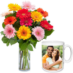 (20) Multi-color Gerbera W/ Photo Mug
