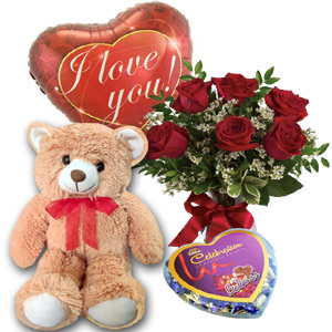 (64) Roses W/ Chocolate, Love balloon & Bear