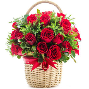(001) 2 dozen red roses in a basket