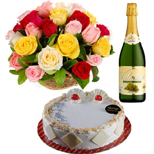 Rose Basket w/ sparkling Non Alcoholic Juice & Cake