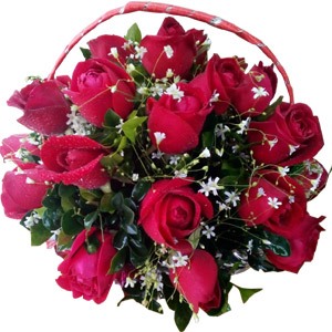 (001) 2 dozen red roses in a basket