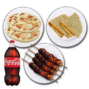 (17) Kabab factory beef bihari Kabab W/ romali ruti, garlic naan & 1 liter coca cola  - 2 Person