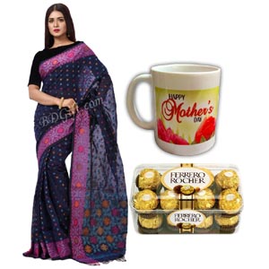 (000016) Cotton Sharee W/ mother's day mug & Chocolates