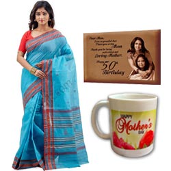  Cotton Saree W/ Mother's Day Mug and Wooden Photo 