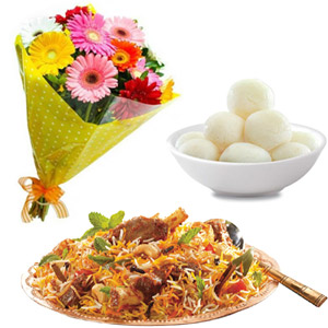 (000014) Mix gerbera in bouquet with biryani and sweet
