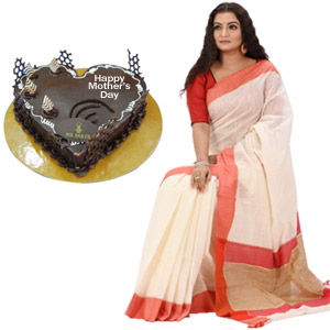 (000019) Half silk sharee with heart shape cake
