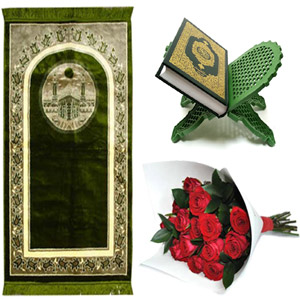(000021) Jainamaz with quran sharif and red roses 