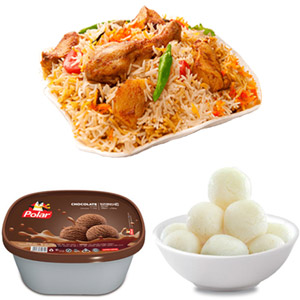  Chicken biryani with ice cream and sweet