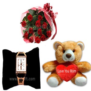 (007) Rose W/ watch & teddy bear