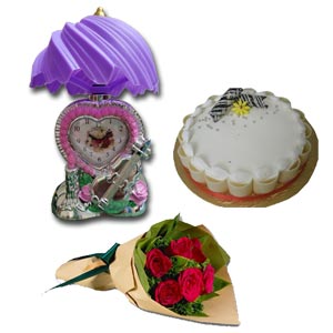 Red Rose W/ Clock & Cake
