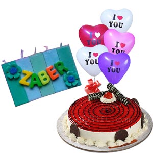  Cake W/ Customized Candle & Balloons