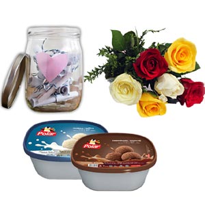  Mixed Red Rose W/ Ice-cream & Message in Jar