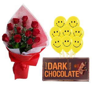  Red Rose W/ Chocolate & Balloons