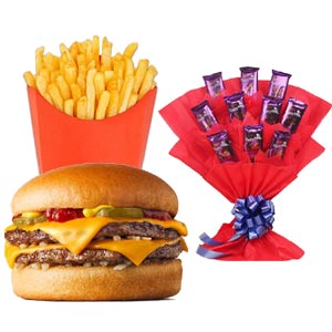 Burger W/ French Fries & Chocolate bouquet
