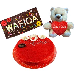 (22) Teddy bear W/ Customized chocolate & Cake