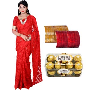 (06) Red sharee W/ Chocolates & Churi