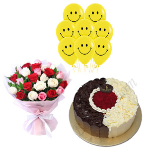 (18) Roses W/ Cake & Balloons