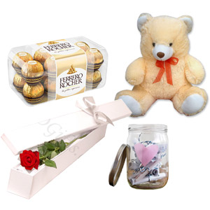 Roses W/ Teddy Bear and Message in a Jar