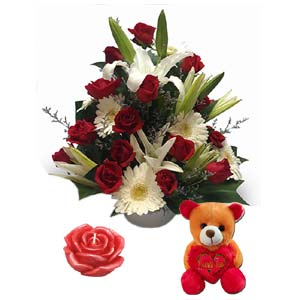 Flower W/ Teddy Bear and Candle